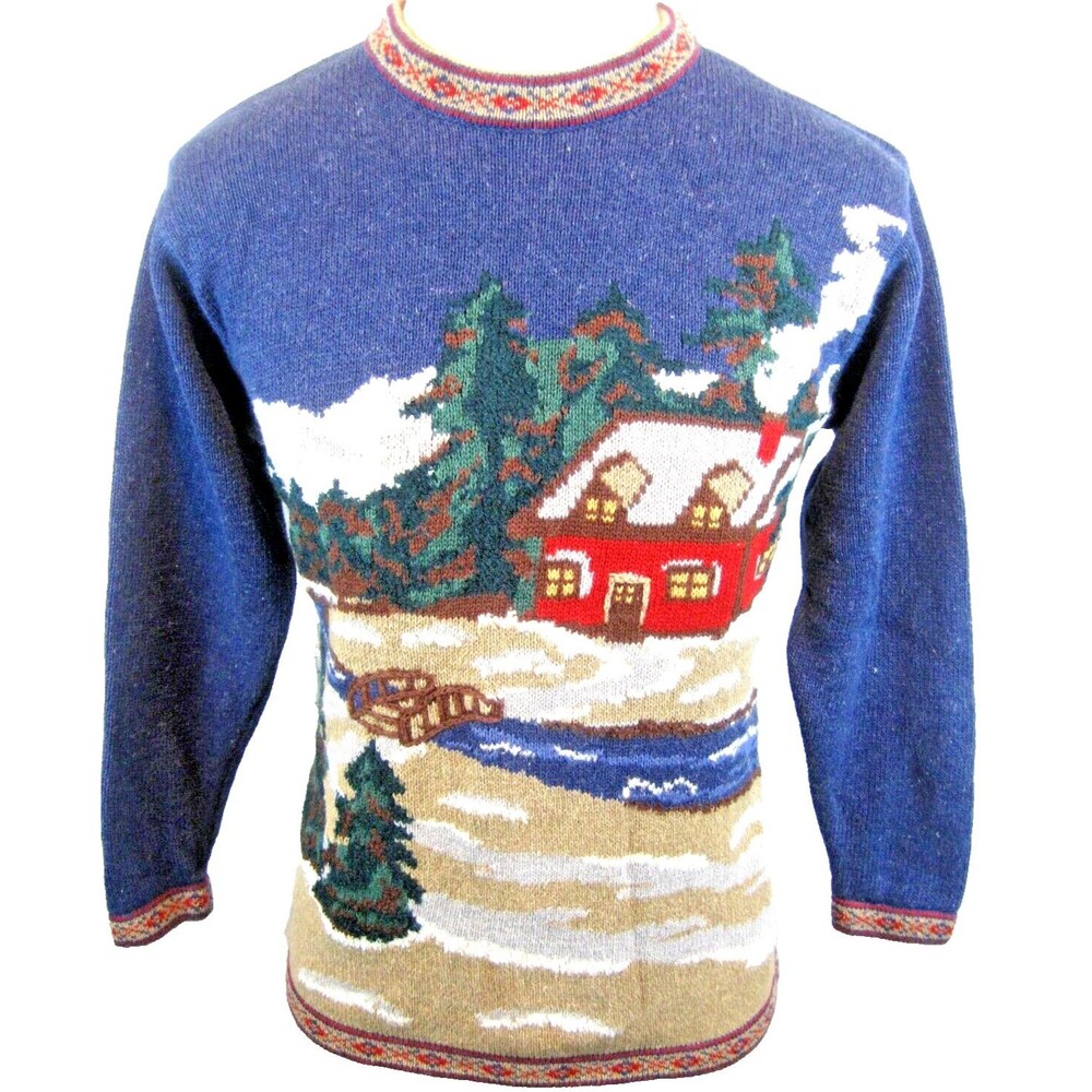 Womens Jantzen Hand Embroidered Holiday Christmas Sweater sz Lg